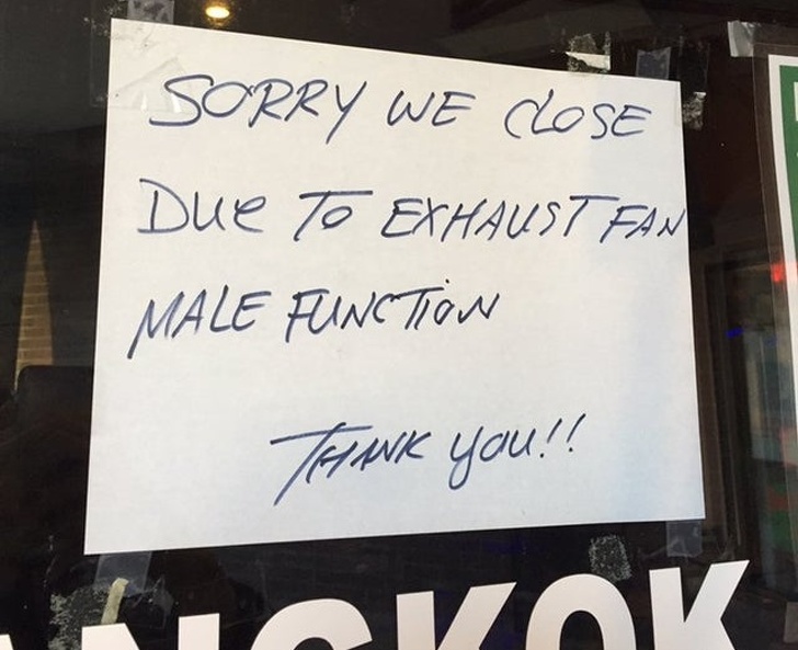 banner - Sorry We Close Due To Exhaust Fan Male Function Thank you!!