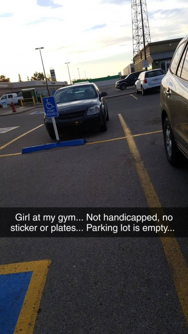 asphalt - Fermie Required Girl at my gym... Not handicapped, no sticker or plates... Parking lot is empty...