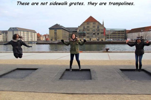 danish architecture centre - These are not sidewalk grates. they are trampolines.
