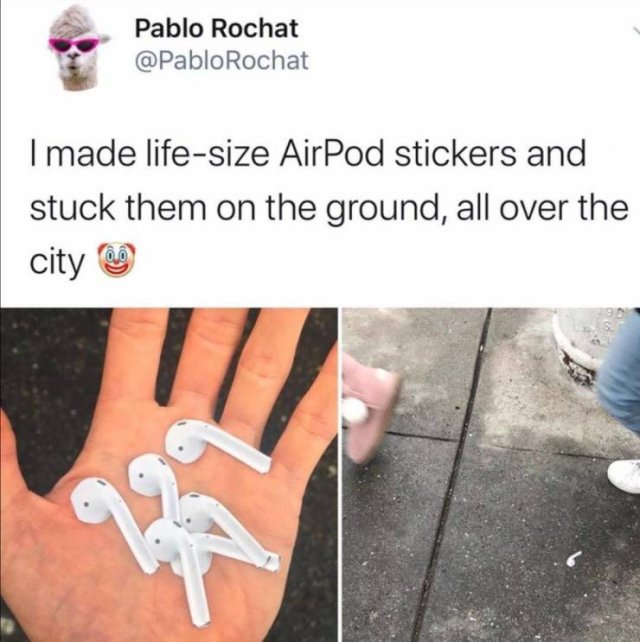 fake airpod stickers - Pablo Rochat Rochat I made lifesize AirPod stickers and stuck them on the ground, all over the city