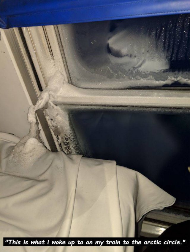vehicle door - "This is what i woke up to on my train to the arctic circle."