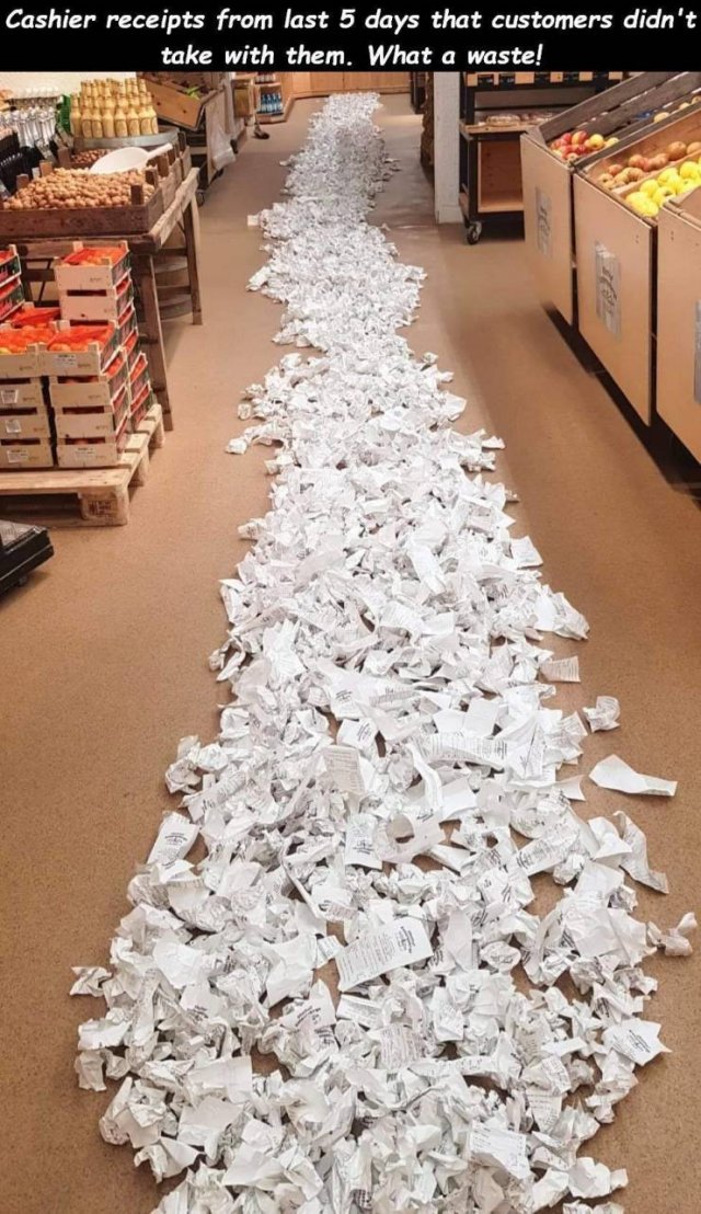 aisle - Cashier receipts from last 5 days that customers didn't take with them. What a waste!