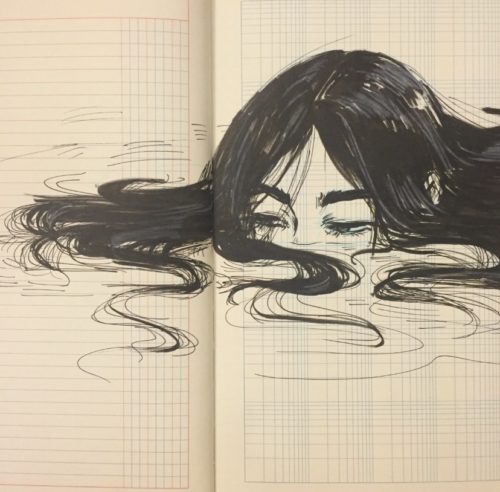girl in water drawing