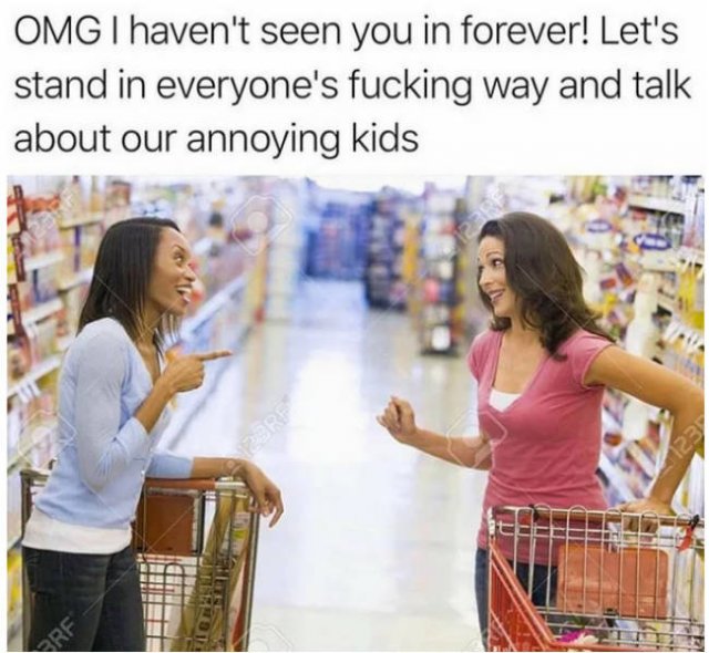 omg i haven t seen you in forever - Omg I haven't seen you in forever! Let's stand in everyone's fucking way and talk about our annoying kids