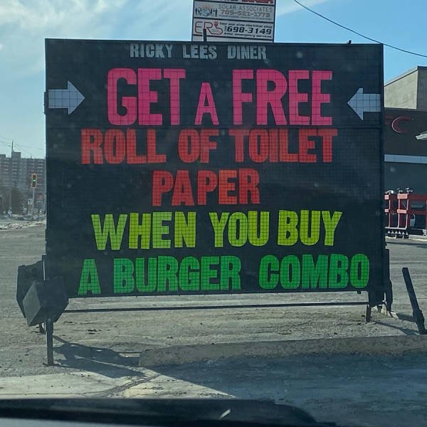 wall - Ers 16983149 Ricky Lees Diner Get A Free Roll Of Toilet Paper When You Buy A Burger Combo