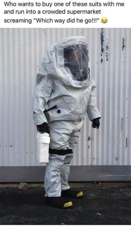 biohazard suit - Who wants to buy one of these suits with me and run into a crowded supermarket screaming "Which way did he go!!!"