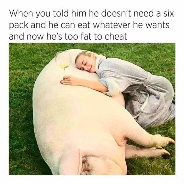 meme - When you told him he doesn't need a six pack and he can eat whatever he wants and now he's too fat to cheat