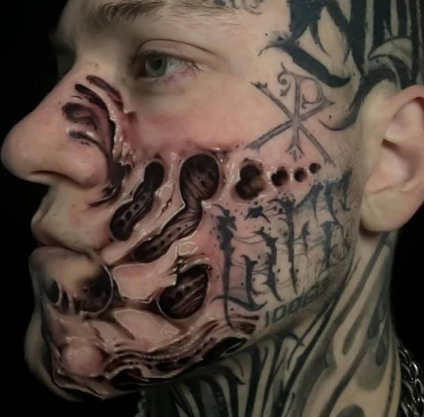 realistic face tattoo
