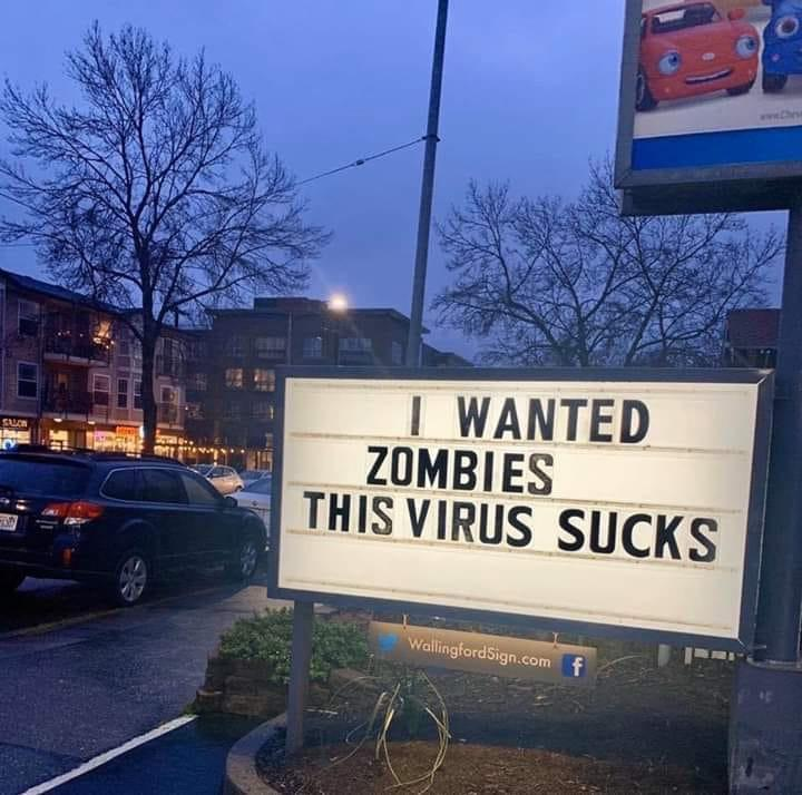 street sign - I Wanted Zombies This Virus Sucks Wellingtord Sign.com