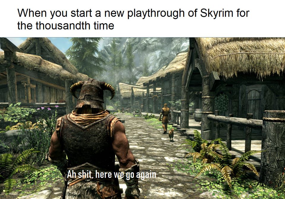 open world rpg game - When you start a new playthrough of Skyrim for the thousandth time Ah shit, here we go again