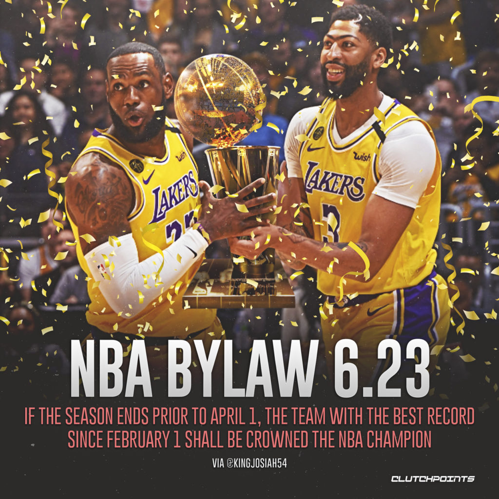team sport - Akers nan Nba Bylaw 6.23 If The Season Ends Prior To April 1, The Team With The Best Record Since February 1 Shall Be Crowned The Nba Champion Via EKINGJOSIAH54 Clutchpoints