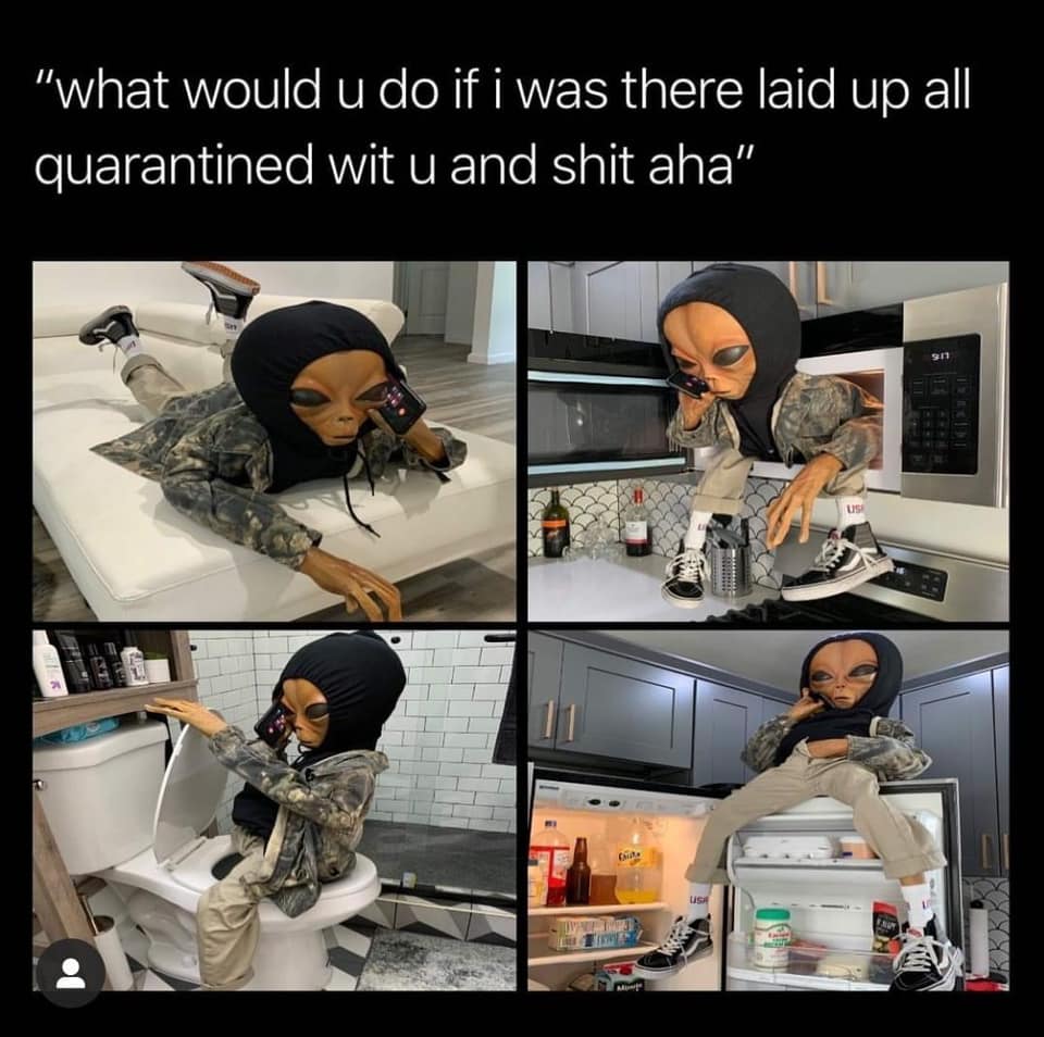 photo caption - "what would u do if i was there laid up all quarantined wit u and shit aha"