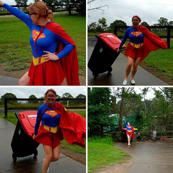 superwoman with her trashcan