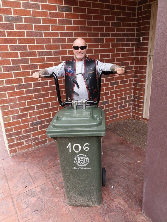 man turned his trashcan into a motorcycle