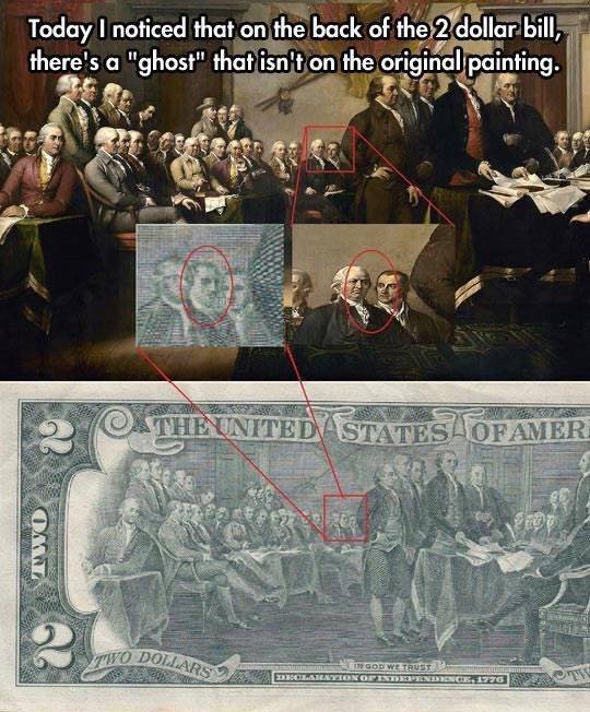 ghost on the 2 dollar bill - Today I noticed that on the back of the 2 dollar bill, there's a "ghost" that isn't on the original painting. 2 The United States Of Amer Omt 06 Vo Dollars