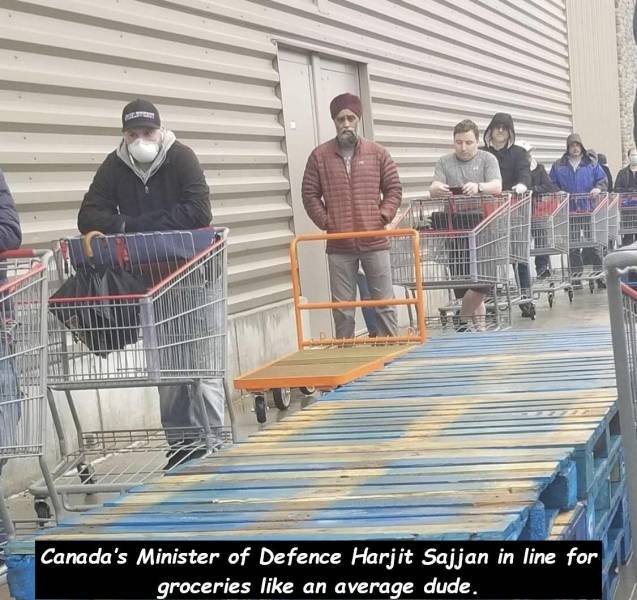 harjit sajjan waiting in line - Canada's Minister of Defence Harjit Sajjan in line for groceries an average dude.