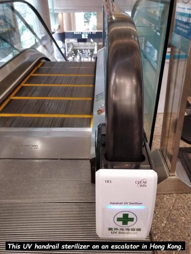 Ultraviolet - Clear Win Handrail Uv Sterilizer Uv Sterilizer This UV_handrail sterilizer on an escalator in Hong Kong.