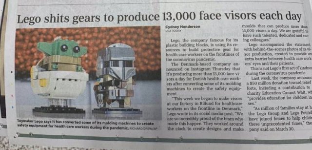 tennessean lego headline - Lego shits gears to produce 13,000 face visors each day Cydney Henderson moulds that can produce more than Usa Today 13,000 visors a day. We are falta have such talented, dedicated and ca Lego, the company famous for its ing col