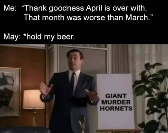 mad men presentation - Me Thank goodness April is over with. That month was worse than March." May hold my beer. Giant Murder Hornets