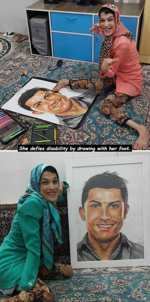 amazing painting - She defies disability by drawing with her foot. 9
