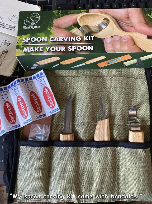 material - z Xcvbn Beavercraft Spoon Carving Kit Make Your Spoon Santaverde Santaverde o Santaverde i Santaverde 2010 Eris 009 Aarts El "My spoon carving kit came with bandaids.