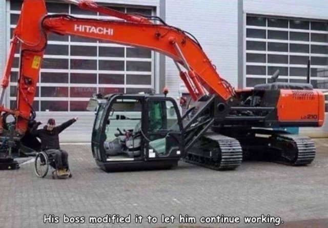 his boss modified it so he couldkeep his job - Hitachi 210 His boss modified it to let him continue working