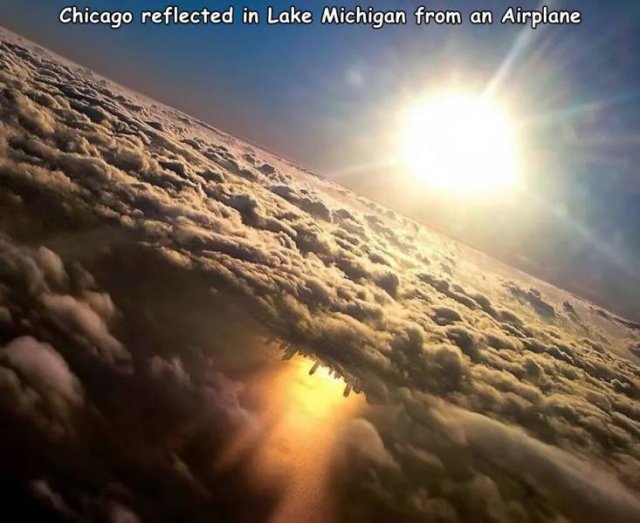 taken in a plane - Chicago reflected in Lake Michigan from an Airplane