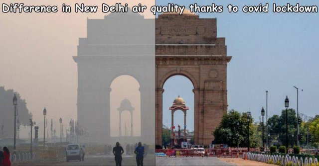 india gate - Difference in New Delhi air quality thanks to covid lockdown
