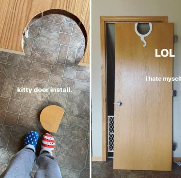 diy cat door fail - Lol i hate myself kitty door install.
