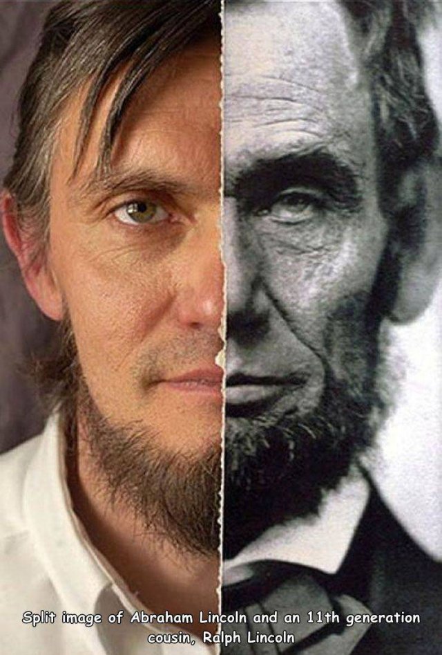 abraham lincoln - Split image of Abraham Lincoln and an 11th generation cousin, Ralph Lincoln