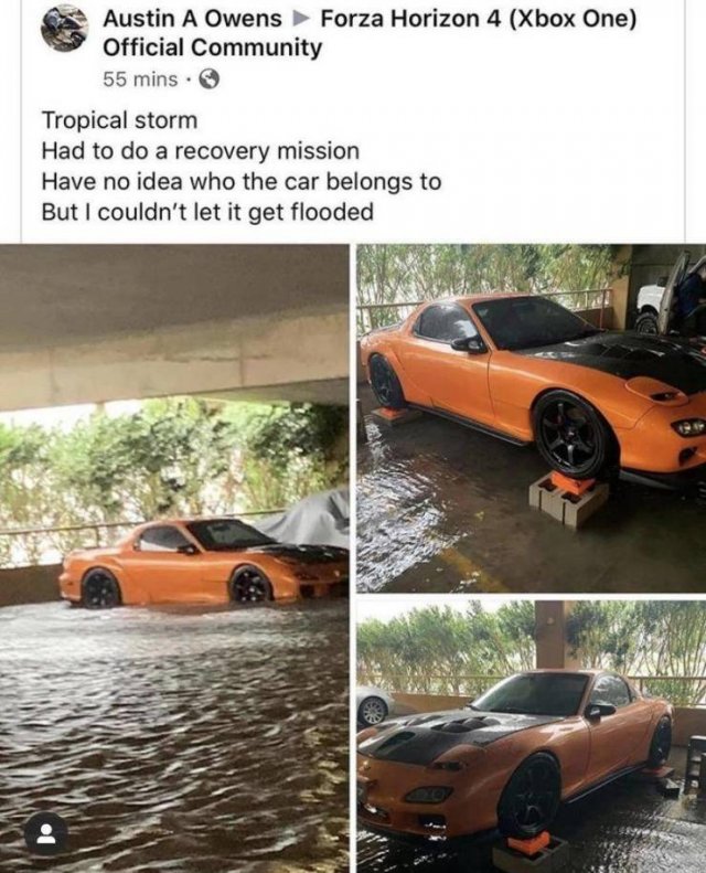 Mazda RX-7 - Austin A Owens Forza Horizon 4 Xbox One Official Community 55 mins. Tropical storm Had to do a recovery mission Have no idea who the car belongs to But I couldn't let it get flooded