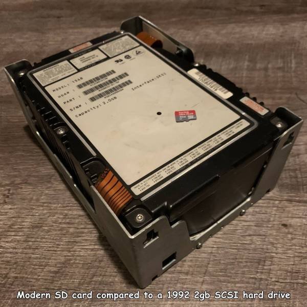 electronics - Capacity 2.000 Modern Sd card compared to a 1992 2gb Scsi hard drive