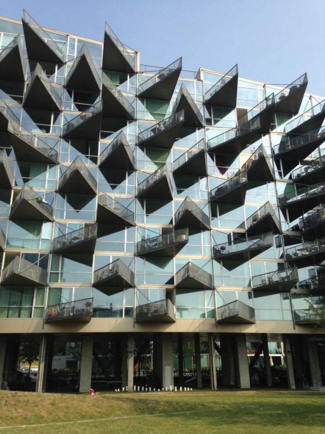 weird apartment building with pointy balconies