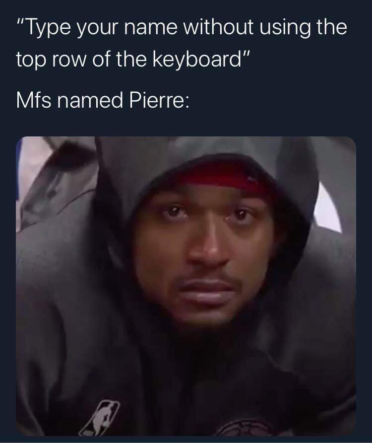 photo caption - "Type your name without using the top row of the keyboard" Mfs named Pierre