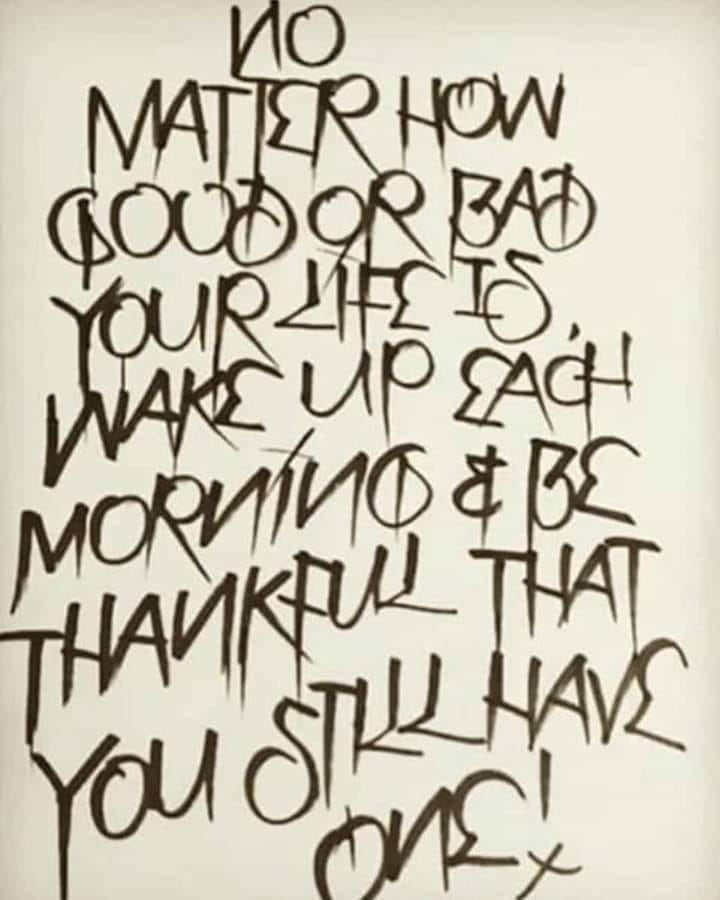 calligraphy - Matter How Covor Bad Your Life Is Wake Up Ach Morning & Be Thankful That med You Stll Have