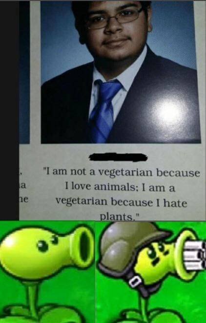 senior yearbook quotes - la "I am not a vegetarian because I love animals; I am a vegetarian because I hate plants." he