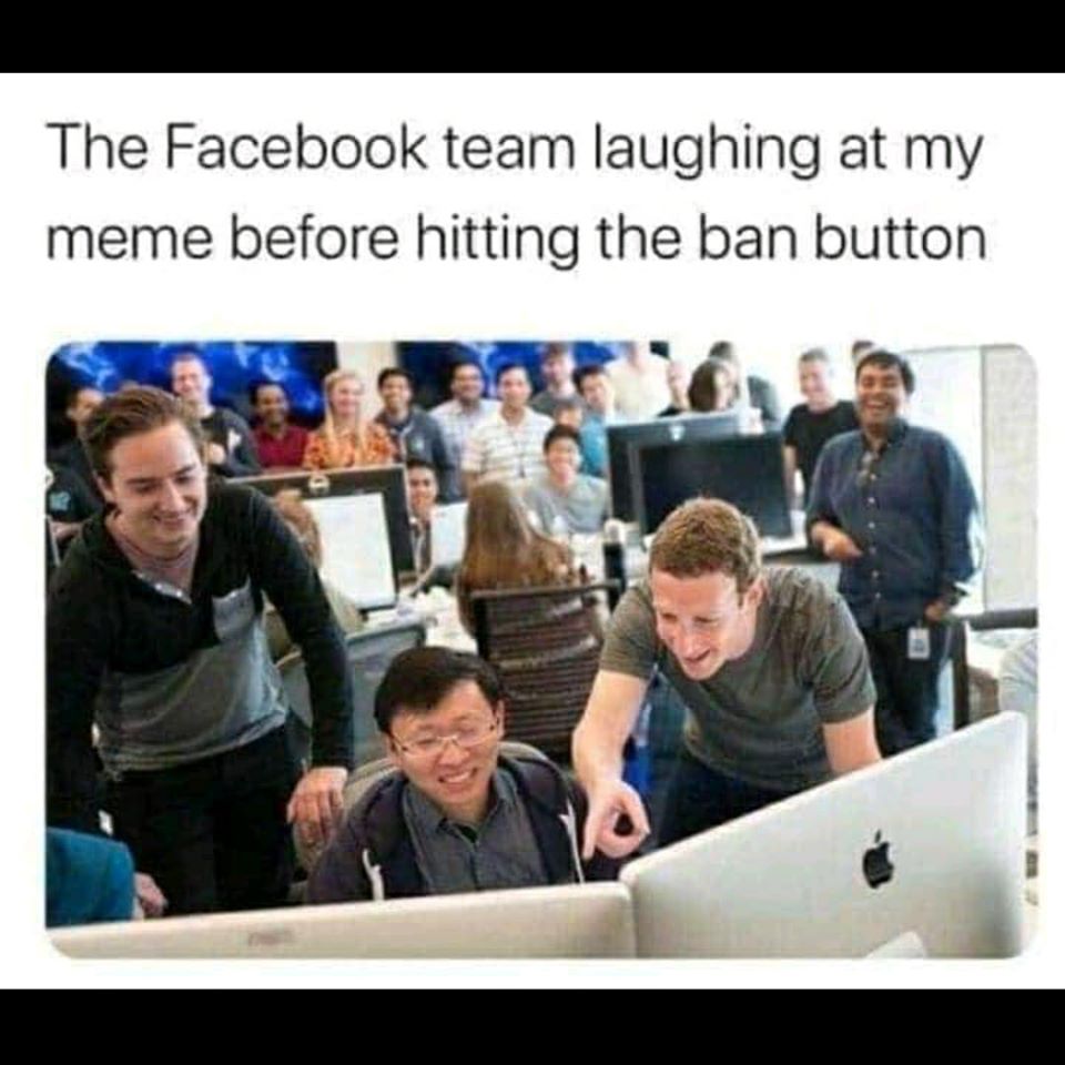 funny pic dump - silicon valley employees - The Facebook team laughing at my meme before hitting the ban button