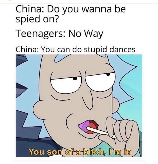 pss pss cat meme - China Do you wanna be spied on? Teenagers No Way China You can do stupid dances u You son of a bitch, I'm in