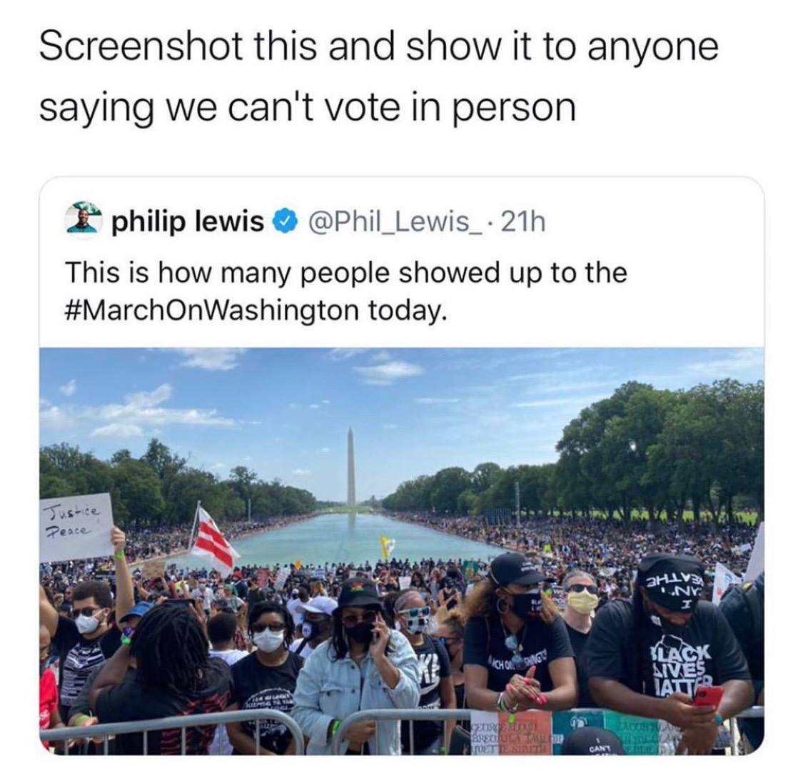 crowd - Screenshot this and show it to anyone saying we can't vote in person philip lewis 21h This is how many people showed up to the today. Justice Peace ... Ny I Chi Things Ilack Stves Iatt ume 3 Sic Brellada Til Site Cant