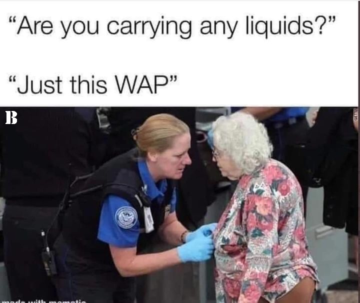 funny pics and memes - Are you carrying any liquids?" "Just this Wap" B