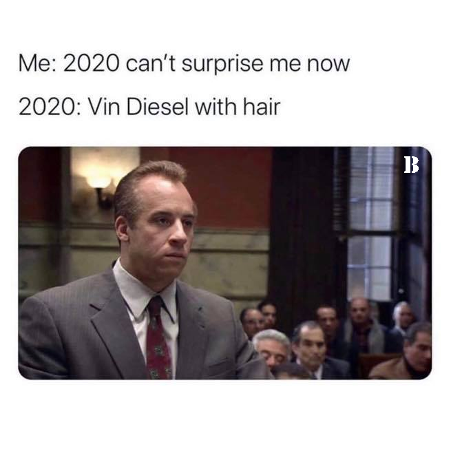 funny pics and memes - Dominic Toretto - Me 2020 can't surprise me now 2020 Vin Diesel with hair B B