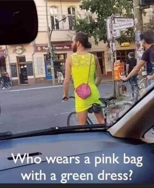 Et Fone Who wears a pink bag with a green dress?