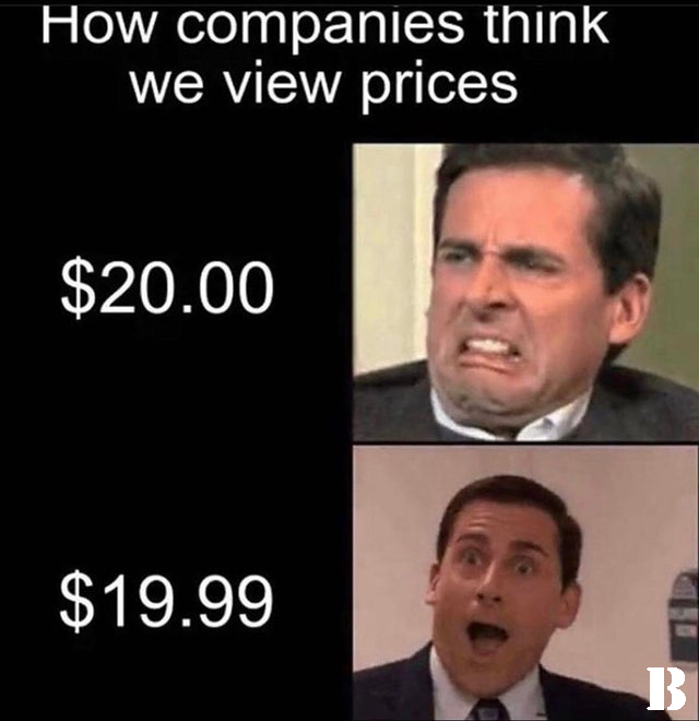 companies think we view prices meme - How companies think we view prices $20.00 $19.99 B