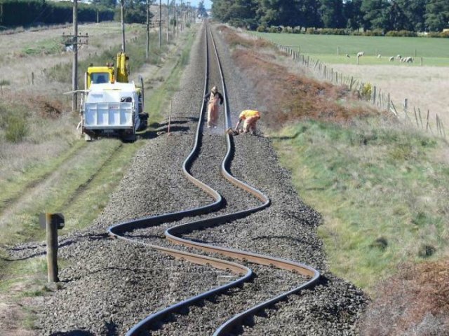 bent rail tracks after a new zealand earthquake