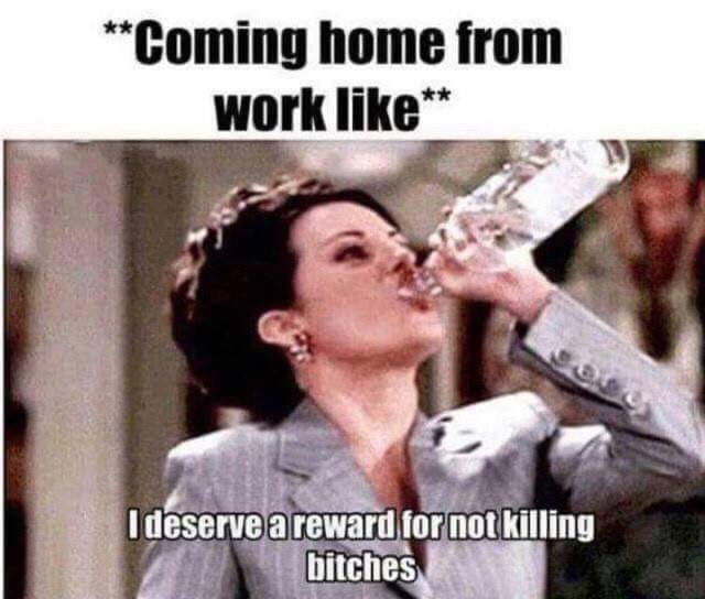 over work meme - Coming home from work I deserve a reward for not killing bitches