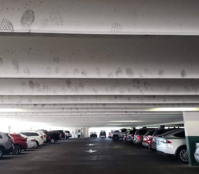 funny pic - parking lot with dirty footprints on the ceiling