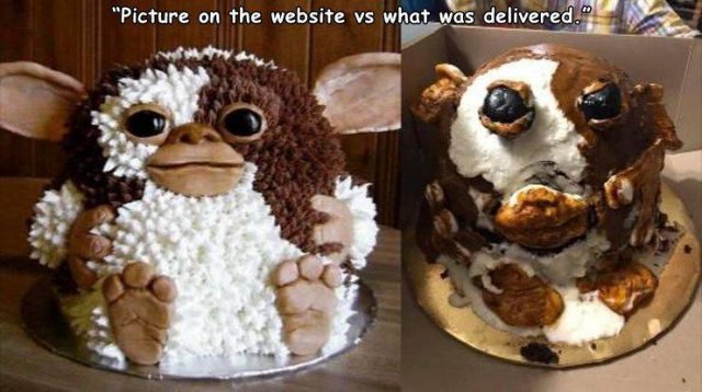 gizmo cake - "Picture on the website vs what was delivered.