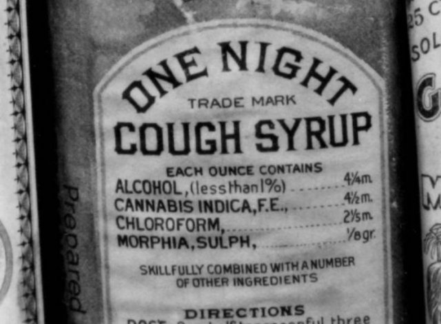 Cold medicine - 25 C Sol One Night Cough Syrup Trade Mark G Tv M Prepared Each Ounce Contains Alcohol, less than 1% 4%m Cannabis Indica,F.E., 42m. Chloroform, 24sm Morphia, Sulph, yogr Skillfully Combined With A Number Of Other Ingredients Directions Free