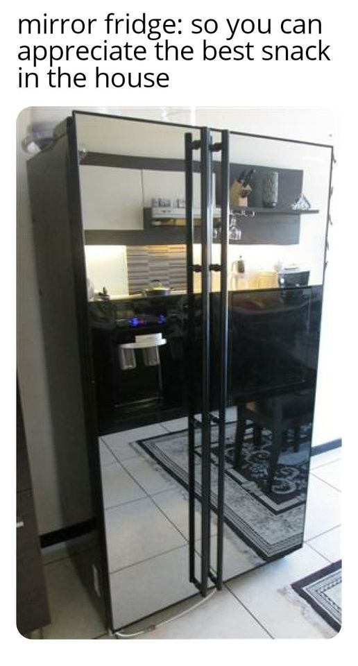 glass - mirror fridge so you can appreciate the best snack in the house