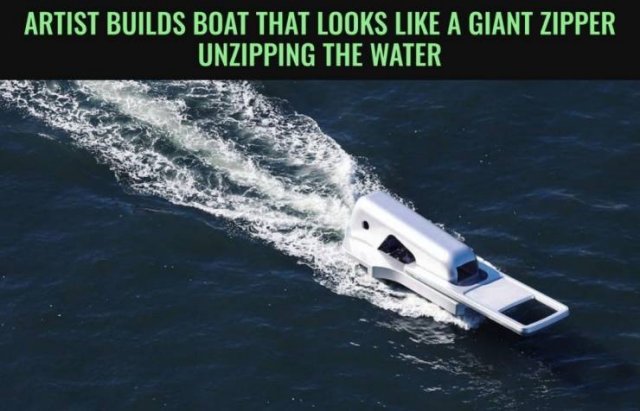 boat that looks like a zipper - Artist Builds Boat That Looks A Giant Zipper Unzipping The Water